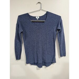 Old Navy Sweater Women's Large Blue Knit Cotton Long Sleeve V-Neck Pullover